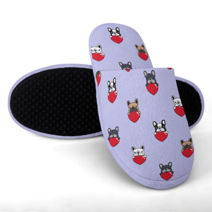 My Biggest Love French Bulldogs Women's Cotton Mop Slippers-Footwear-Accessories, French Bulldog, Slippers-2