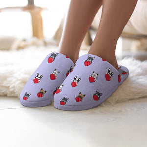 My Biggest Love French Bulldogs Women's Cotton Mop Slippers-Footwear-Accessories, French Bulldog, Slippers-3