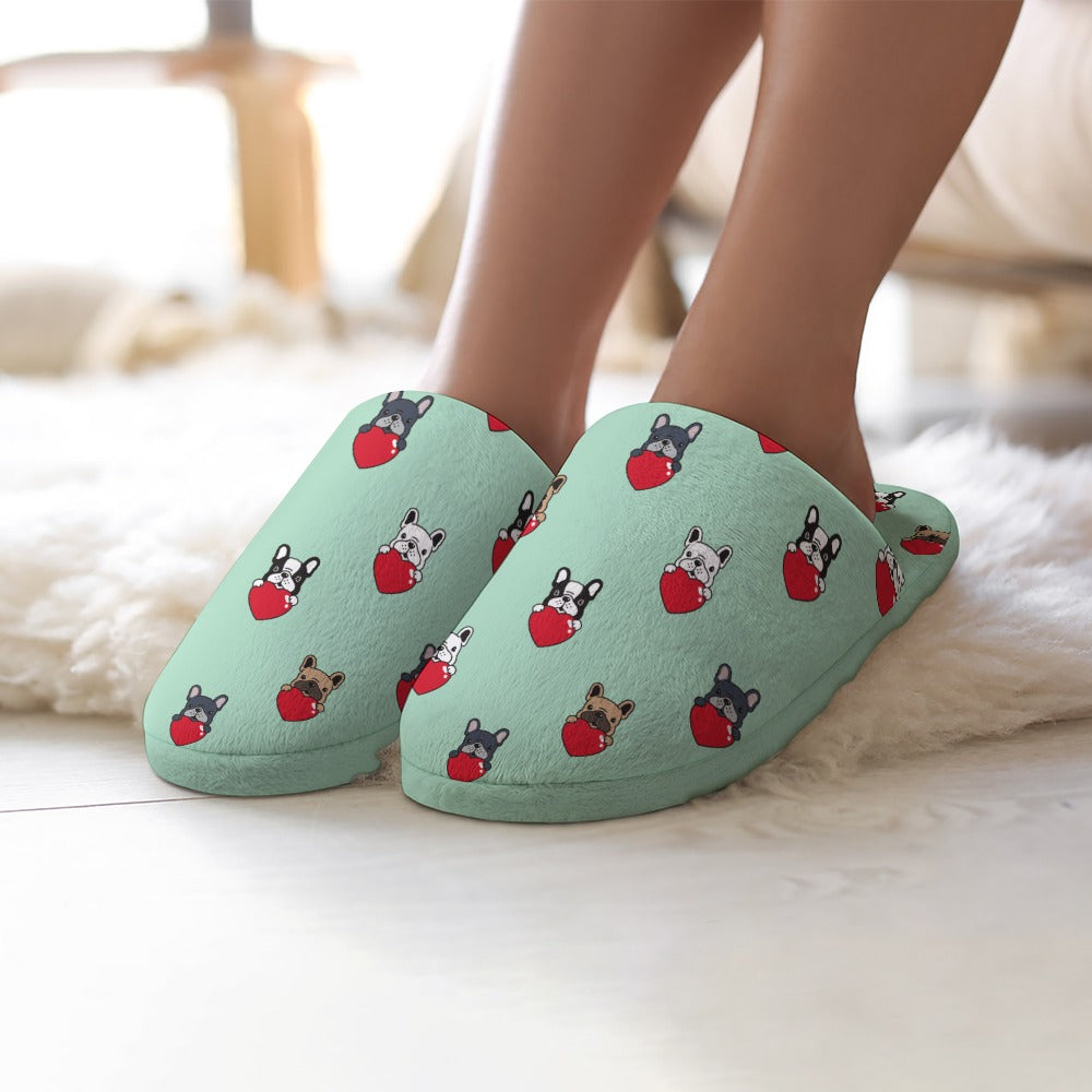 My Biggest Love French Bulldogs Women's Cotton Mop Slippers-Footwear-Accessories, French Bulldog, Slippers-7