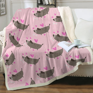 My Black Dachshund My Love Soft Warm Fleece Blanket-Blanket-Blankets, Dachshund, Home Decor-Soft Pink-Small-3