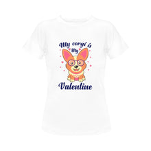 Load image into Gallery viewer, My Corgi is My Valentine Women&#39;s Cotton T-Shirt-Apparel-Apparel, Corgi, Shirt, T Shirt-White-Small-5