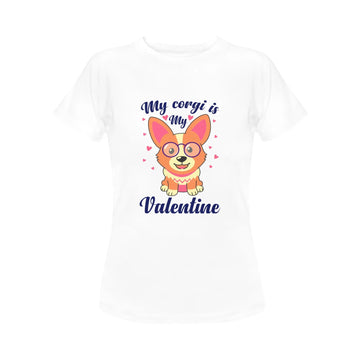 My Corgi is My Valentine Women's Cotton T-Shirt-Apparel-Apparel, Corgi, Shirt, T Shirt-White-Small-5