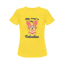 Load image into Gallery viewer, My Corgi is My Valentine Women&#39;s Cotton T-Shirt-Apparel-Apparel, Corgi, Shirt, T Shirt-Yellow-Small-7