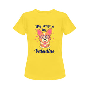 My Corgi is My Valentine Women's Cotton T-Shirt-Apparel-Apparel, Corgi, Shirt, T Shirt-Yellow-Small-7