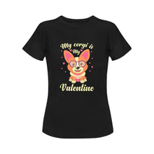 Load image into Gallery viewer, My Corgi is My Valentine Women&#39;s Cotton T-Shirt-Apparel-Apparel, Corgi, Shirt, T Shirt-Black-Small-8