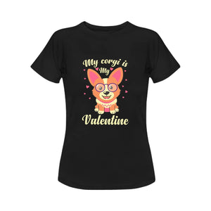 My Corgi is My Valentine Women's Cotton T-Shirt-Apparel-Apparel, Corgi, Shirt, T Shirt-Black-Small-8