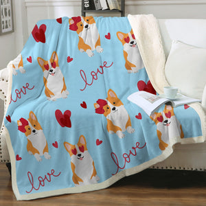 My Corgi My Love Soft Warm Fleece Blanket-Blanket-Blankets, Corgi, Home Decor-Sky Blue-Small-2