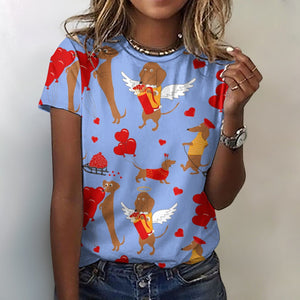 My Dachshund is My Biggest Love All Over Print Women's Cotton T-Shirt - 4 Colors-Apparel-Apparel, Dachshund, Shirt, T Shirt-2XS-CornflowerBlue-13