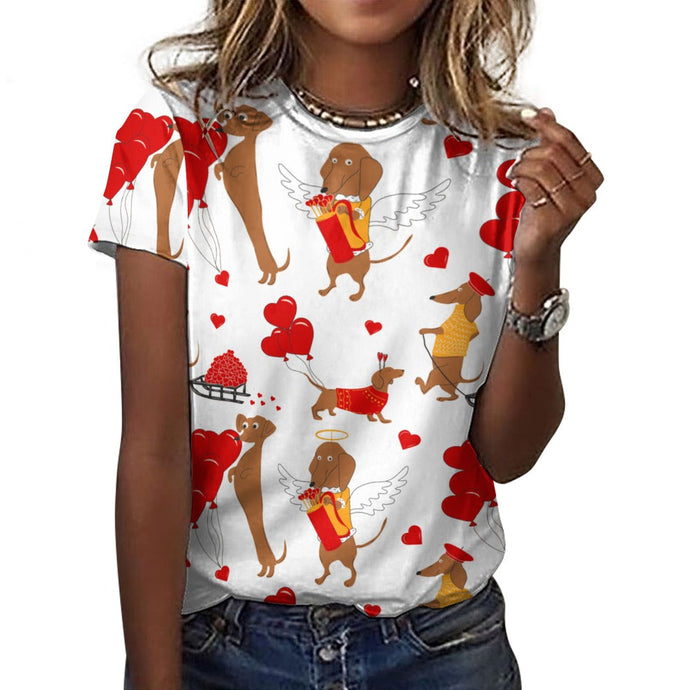 My Dachshund is My Biggest Love All Over Print Women's Cotton T-Shirt - 4 Colors-Apparel-Apparel, Dachshund, Shirt, T Shirt-9