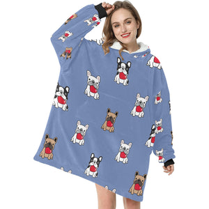 My Frenchie My Heart Blanket Hoodie for Women - 4 Colors-Apparel-Apparel, Blankets, French Bulldog-Blue-3