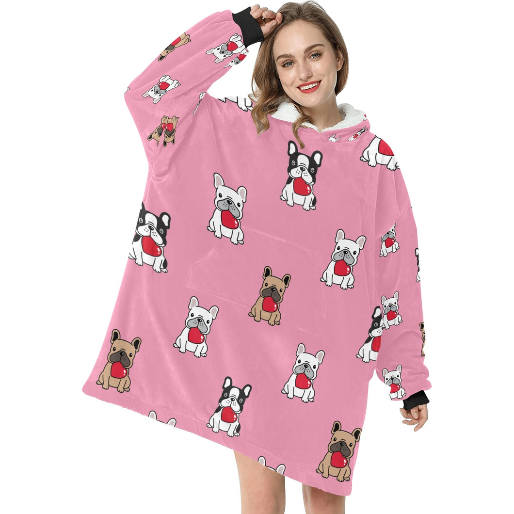 My Frenchie My Heart Blanket Hoodie for Women-Apparel-Apparel, Blankets-3