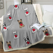 Load image into Gallery viewer, My Frenchie My Heart Soft Warm Fleece Blanket - 4 Colors-Blanket-Blankets, French Bulldog, Home Decor-Warm Gray-Small-4