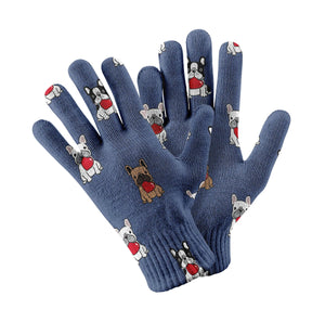 My Frenchie My Heart Touch Screen Gloves-Accessories-Accessories, Dog Dad Gifts, Dog Mom Gifts, French Bulldog, Gloves-Navy-3