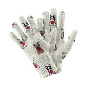 My Frenchie My Heart Touch Screen Gloves White 360x