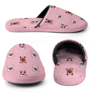 My Frenchie My Heart Women's Cotton Mop Slippers-Footwear-Accessories, French Bulldog, Slippers-5
