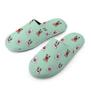 My Frenchie My Heart Women's Cotton Mop Slippers-Footwear-Accessories, French Bulldog, Slippers-9