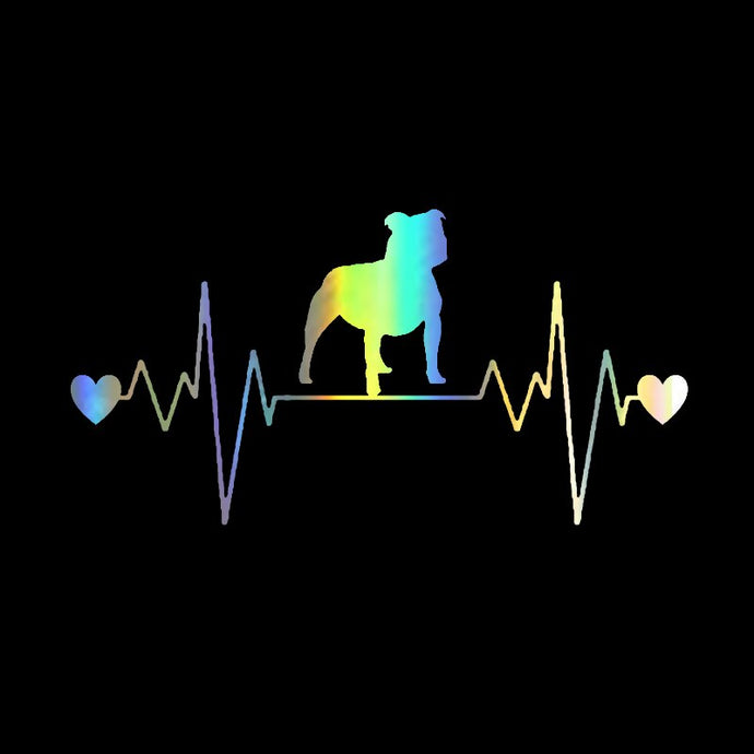My Heart Beats Staffordshire Bull Terrier Vinyl Car Stickers-Car Accessories-Car Accessories, Car Sticker, Dogs, Staffordshire Bull Terrier-Reflective Rainbow-1