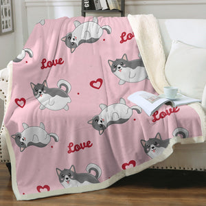 My Husky My Love Soft Warm Fleece Blanket - 4 Colors-Blanket-Blankets, Home Decor, Siberian Husky-Soft Pink-Small-3