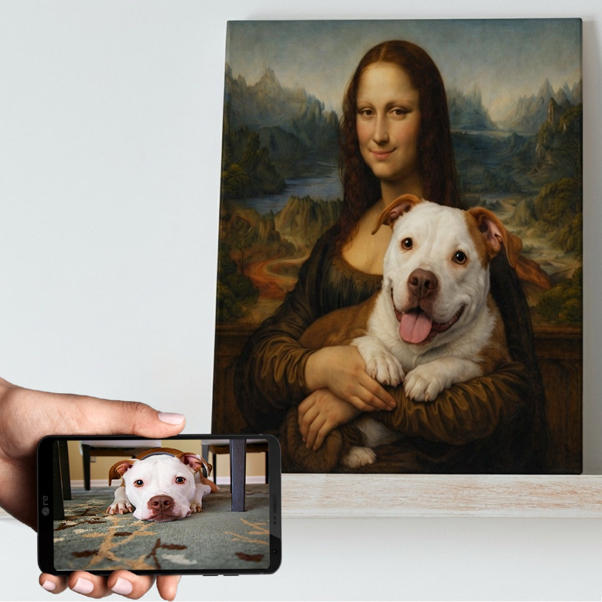 My Pit Bull With Mona Lisa Personalized Renaissance Dog Portrait