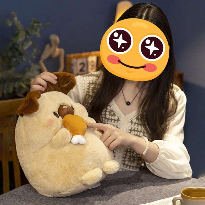 Image of a girl with a funny Pug plush
