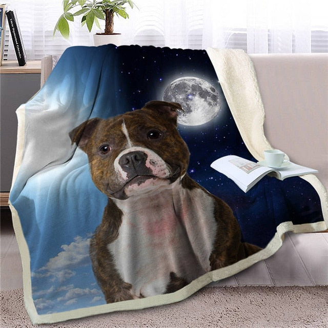 Image of a beautiful Pitbull blanket in sun and moon design