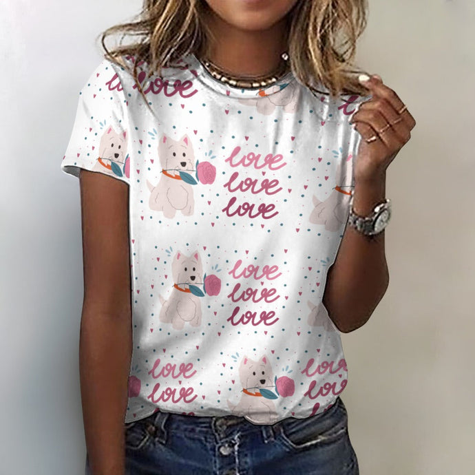 My Westie My Biggest Love All Over Print Women's Cotton T-Shirt - 4 Colors-Apparel-Apparel, Shirt, T Shirt, West Highland Terrier-2XS-White-1