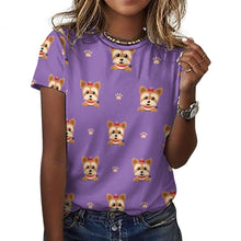 Load image into Gallery viewer, My Yorkie My Love All Over Print Women&#39;s Cotton T-Shirt - 4 Colors-Apparel-Apparel, Shirt, T Shirt, Yorkshire Terrier-16