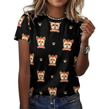 Load image into Gallery viewer, My Yorkie My Love All Over Print Women&#39;s Cotton T-Shirt - 4 Colors-Apparel-Apparel, Shirt, T Shirt, Yorkshire Terrier-5