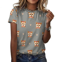 Load image into Gallery viewer, My Yorkie My Love All Over Print Women&#39;s Cotton T-Shirt - 4 Colors-Apparel-Apparel, Shirt, T Shirt, Yorkshire Terrier-14