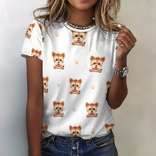Load image into Gallery viewer, My Yorkie My Love All Over Print Women&#39;s Cotton T-Shirt - 4 Colors-Apparel-Apparel, Shirt, T Shirt, Yorkshire Terrier-19