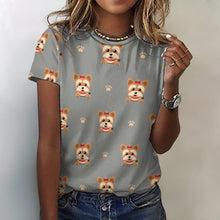 Load image into Gallery viewer, My Yorkie My Love All Over Print Women&#39;s Cotton T-Shirt - 4 Colors-Apparel-Apparel, Shirt, T Shirt, Yorkshire Terrier-2XS-Gray-6