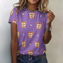 Load image into Gallery viewer, My Yorkie My Love All Over Print Women&#39;s Cotton T-Shirt - 4 Colors-Apparel-Apparel, Shirt, T Shirt, Yorkshire Terrier-2XS-MediumPurple-12