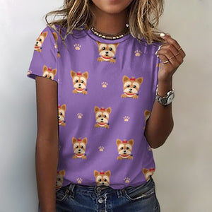 My Yorkie My Love All Over Print Women's Cotton T-Shirt - 4 Colors-Apparel-Apparel, Shirt, T Shirt, Yorkshire Terrier-2XS-MediumPurple-12