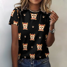 Load image into Gallery viewer, My Yorkie My Love All Over Print Women&#39;s Cotton T-Shirt - 4 Colors-Apparel-Apparel, Shirt, T Shirt, Yorkshire Terrier-2XS-Black-11