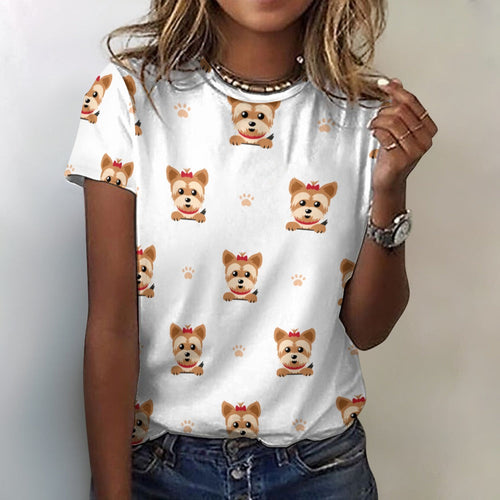 My Yorkie My Love All Over Print Women's Cotton T-Shirt - 4 Colors-Apparel-Apparel, Shirt, T Shirt, Yorkshire Terrier-2XS-White-1