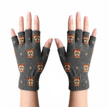 Load image into Gallery viewer, My Yorkie My Love Touch Screen Gloves - 5 Colors-Accessories-Accessories,Dog Dad Gifts,Dog Mom Gifts,Gloves,Yorkshire Terrier-Gray-Fingerless Gloves-2