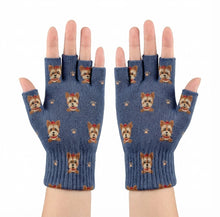 Load image into Gallery viewer, My Yorkie My Love Touch Screen Gloves - 5 Colors-Accessories-Accessories,Dog Dad Gifts,Dog Mom Gifts,Gloves,Yorkshire Terrier-Navy-Fingerless Gloves-4