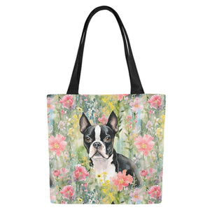 Nature's Palette Boston Terrier Large Canvas Tote Bags - Set of 2-Accessories-Accessories, Bags, Boston Terrier-White-ONESIZE-1