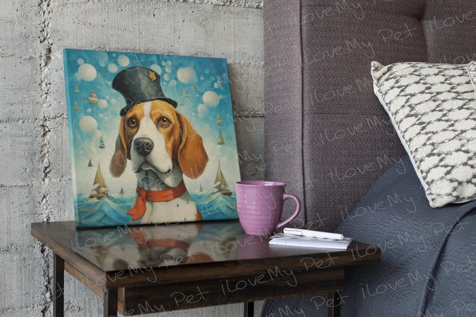 Nautical Nobility Beagle Wall Art Poster-Art-Beagle, Dog Art, Home Decor, Poster-Framed Light Canvas-Small - 8x8