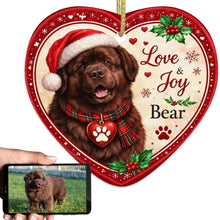 Load image into Gallery viewer, Newfoundland Christmas Ornament - Love &amp; Joy Heart Shaped Portrait - Personalize with Photo and Name-Christmas Ornament-Christmas,Christmas Ornament,Newfoundland,Personalize Artwork-1
