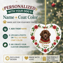 Load image into Gallery viewer, Newfoundland Ornament - Personalized Heart Shaped Christmas Rose Border - with Name-Christmas Ornament-Christmas,Christmas Ornament,Newfoundland,Personalize Artwork-2
