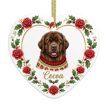 Load image into Gallery viewer, Newfoundland Ornament - Personalized Heart Shaped Christmas Rose Border - with Name-Christmas Ornament-Christmas,Christmas Ornament,Newfoundland,Personalize Artwork-4