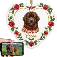 Load image into Gallery viewer, Newfoundland Ornament - Personalized Heart Shaped Christmas Rose Border - with Name-Christmas Ornament-Christmas,Christmas Ornament,Newfoundland,Personalize Artwork-1