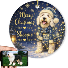 Load image into Gallery viewer, Old English Sheepdog Christmas Ornament - Cozy Winter Pet Portrait Design - Personalize with Photo and Name-Christmas Ornament-Christmas,Christmas Ornament,Personalize Artwork-1