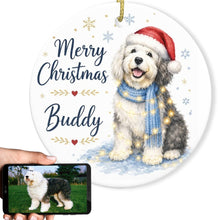 Load image into Gallery viewer, Old English Sheepdog Christmas Ornament - Cozy Winter Pet Portrait Design - Personalize with Photo and Name-Christmas Ornament-Christmas,Christmas Ornament,Personalize Artwork-1