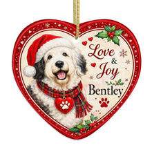Load image into Gallery viewer, Old English Sheepdog Christmas Ornament - Love &amp; Joy Heart Shaped Portrait - Personalize with Photo and Name-Christmas Ornament-Christmas,Christmas Ornament,Old English Sheepdog,Personalize Artwork-4
