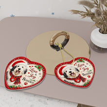 Load image into Gallery viewer, Old English Sheepdog Christmas Ornament - Love &amp; Joy Heart Shaped Portrait - Personalize with Photo and Name-Christmas Ornament-Christmas,Christmas Ornament,Old English Sheepdog,Personalize Artwork-6