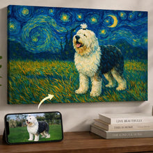 Load image into Gallery viewer, Photo of starry night inspired Old English Sheepdog wall art