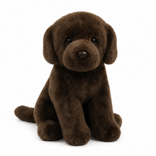 Load image into Gallery viewer, A brown plush puppy toy with floppy ears, dark eyes, and a soft textured fur coat, sitting on a plain white background.