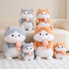 Load image into Gallery viewer, Orange and White Cat Plush Toy - Chunky Fat Fish Loving Cat-16